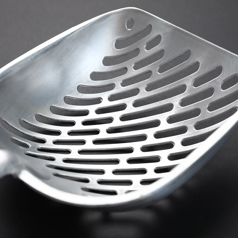 Paletta Lettiera Gatti In Metallo - Con Set Scope, Fori 5mm E 7mm, Manico Lungo, Grigio