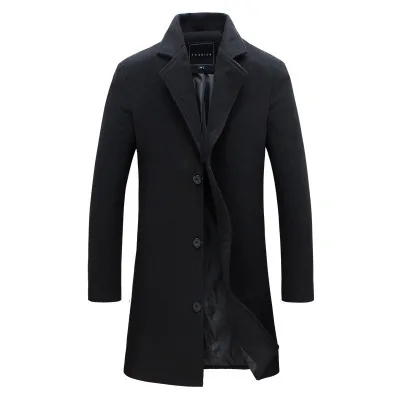 Классическое длинное пальто для мужчин Осень Зима Новое мужское шерстяное пальто 5XL Плюс Размер узкий длинный плащ пальто Мужская куртка abrigo hombre - Цвет: Black