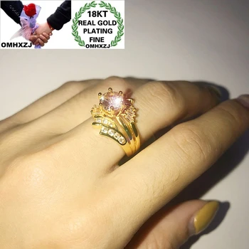 

OMHXZJ RR1083 Jewelry Wholesale European Fashion Fine Woman Girl Party Birthday Wedding Gift Geometric AAA Zircon 18KT Gold Ring
