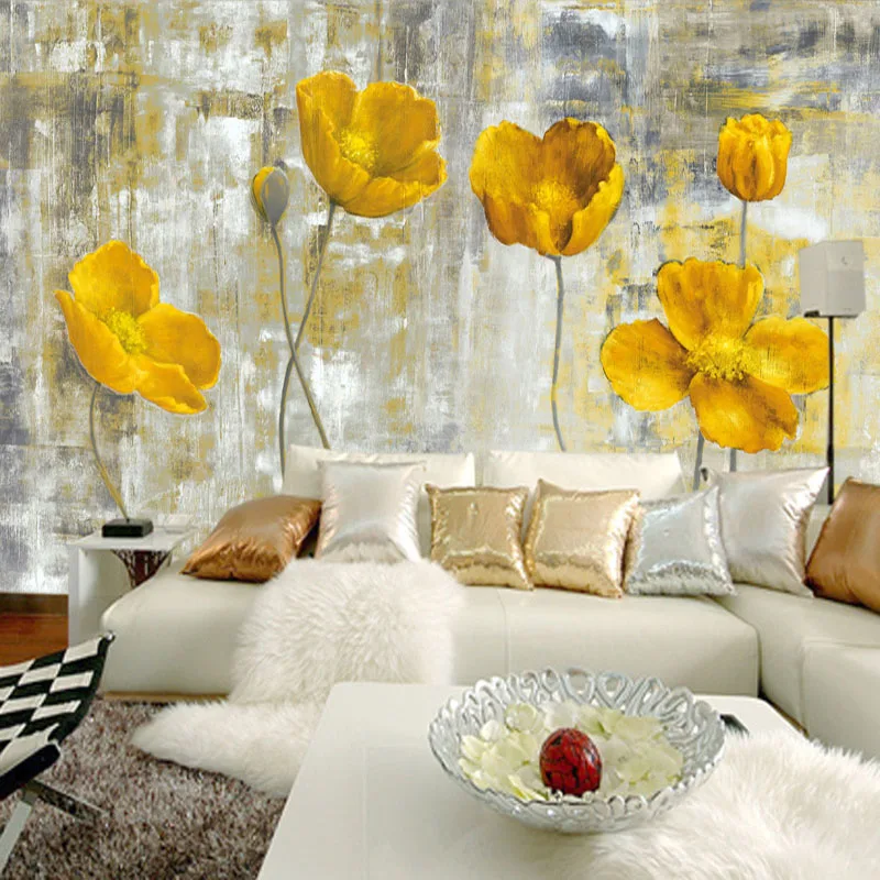 European-Style-Vintage-Yellow-Flower-Backdrop-Wall-3D-Mural-Wallpaper-Hotel-Gallery-Dining-Room-Art-Wallpaper