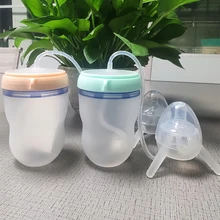 Biberón de alimentación para bebé de 250ml, botella de manos libres de paja larga, biberón multifuncional para bebé, taza de silicona Sippy sin BPA