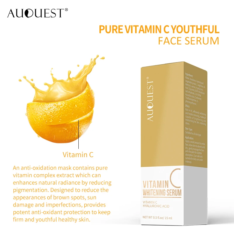 AuQuest лица решение Vitamina C отбеливание Сыворотки веснушки удалить Гиалуроновая