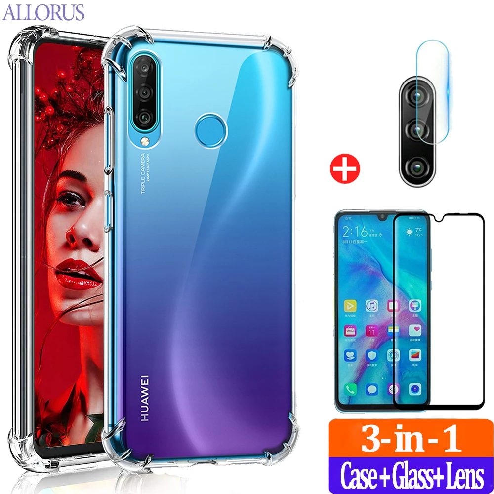 Transparante telefoon P30 Lite/P 30 Lite (Nieuwe Editie) Case + Glas + Camera, zachte Siliconen Case Cover Huawei P 30 Lite Shockproof Case Huawei P30Lite Huawei Case Pro P