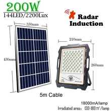 Solar Street Light Induction 100W 200W LED Sun Floodlight Lens Super Bright Large Battery Spotlight Wireless Outdoor