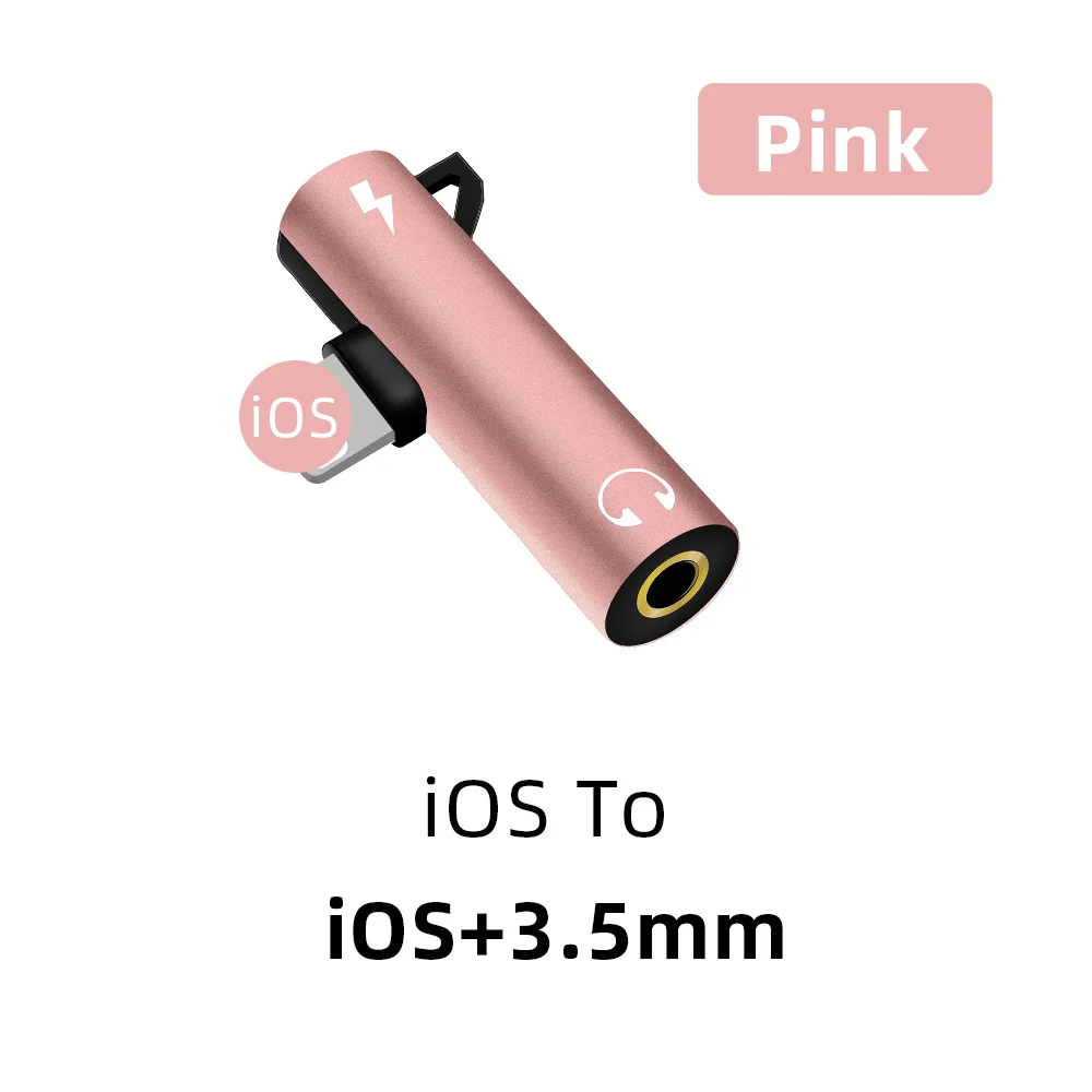 Pink Кабель-адаптер для мобильного телефона для iPhone X XS Max XR 7 8 Plus, разъем Lightning до 3,5 мм, музыкальное зарядное устройство, сплиттер, аудио сплав - Цвет: Pink