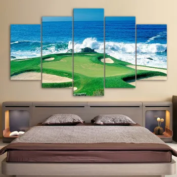 

Nordic Modern Style Golf Courses Modular HD Printed 5 Panel Sea Posters Home Decor Canvas Painting Wall Picture for Living Roo