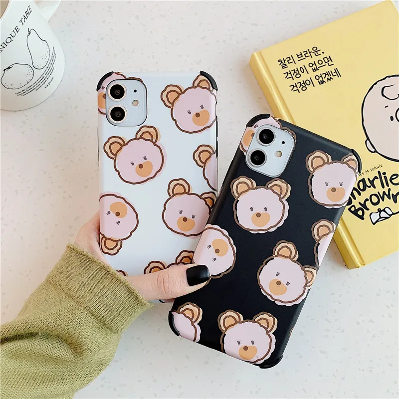 JAMULAR Cute Bear Lover Couple Case For iPhone 7 X XS MAX 11 Pro XR 8 6 6s Plus Black White Soft IMD Phone Cover Slim Fundas Bag | Мобильные