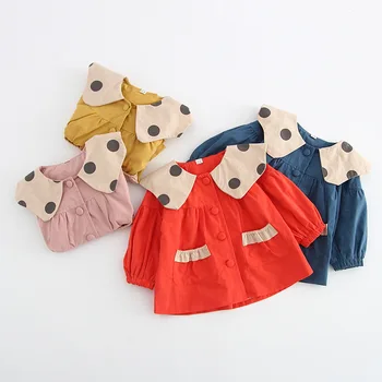 

2020 Spring Girl's Coat Dot Collar Long Sleeve