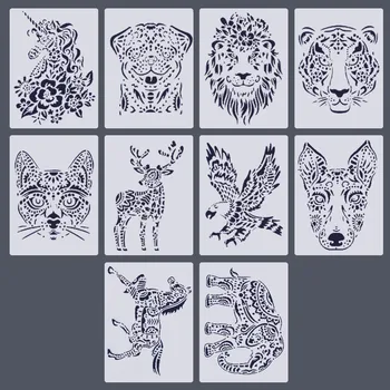 

10 Sheet Animal Stencils Drawing Painting Templates for Kids Children DIY Scratching Art Craft Scrapbook Projects