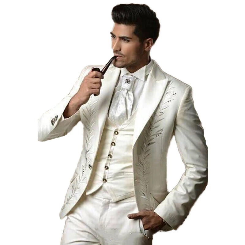 Traje blanco de moda para hombre, vestido noche para boda, fiesta de graduación, ropa de novio, traje de tres piezas (chaqueta + Pantalones + chaleco)|Trajes| - AliExpress