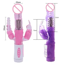 Erotic Intimate Goods Triple Pleasure Rabbit Vibrator G Spot Clit Stimulator Rotation Dildo Vibrator Sex Toys for Adults Women