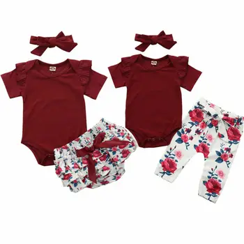 

Newborn Baby Girls Clothes Sets Floral Print Ruffle Tops Romper Tutu Shorts Pants 3PCS Outfits Clothes