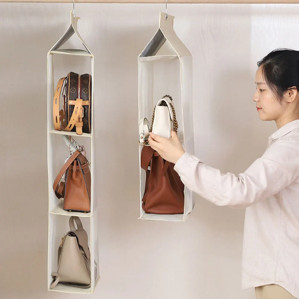 Multi Layers Transparent Hanging Handbag Wardrobe Closet Dust-Proof Storage Case Wallet Big Tote Bag Clothes Organizer