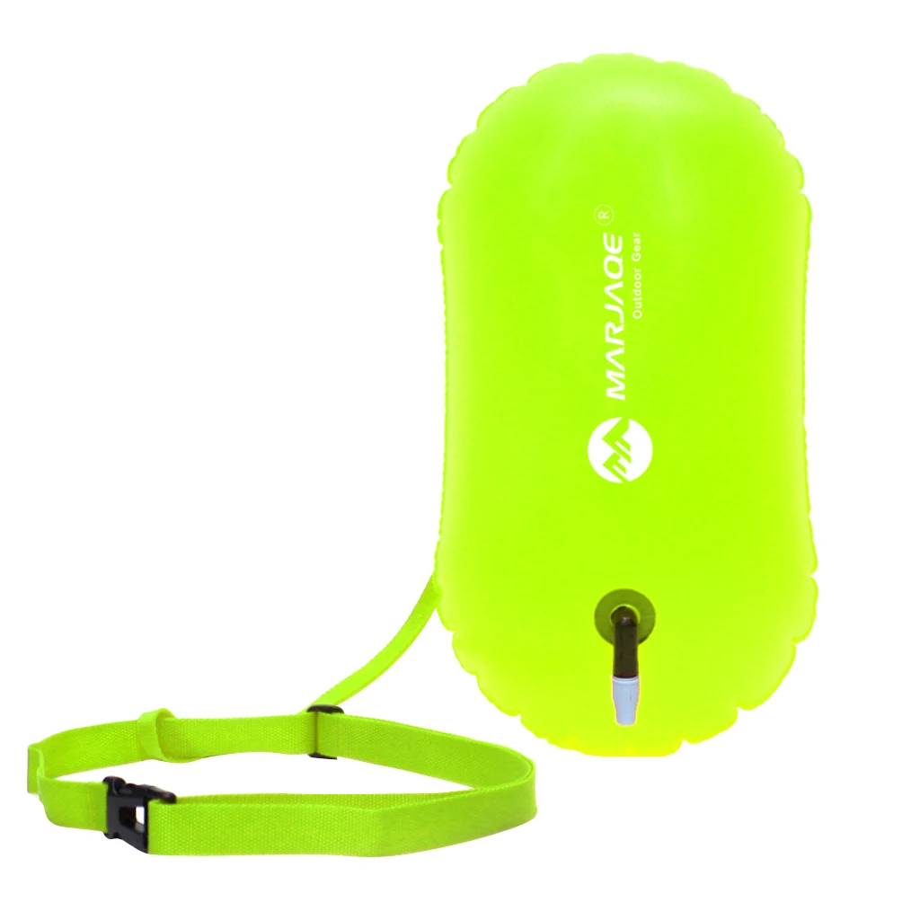 Fluo Yellow Swim Bubble Safety Buoy Float with Orange Kayak Anchor Throw Tow Rope Line Water Swim Buoy