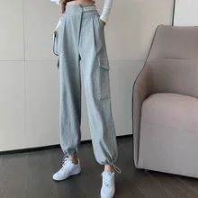 

Women Korean High Street Harem Sport Pants 2021 Casual Pants Plus Size(M-3XL) Elastic Waist Loose Jogging Trousers Ladies Pop