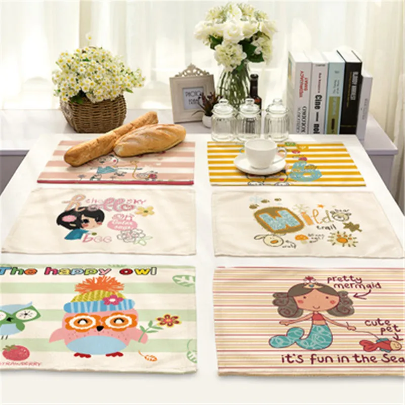 

Nordic Cotton and Linen Fabric Insulation Mat Fashion Lovely Cartoon Printing Anti-ironing Cloth 42 x 32 cm
