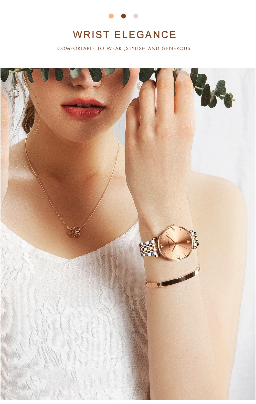 Simple Fashion Stainless Steel Women Watch Rose Gold Elegent Japan Movement Quartz Wristwatch Simple Round Dial Bracelet Watch