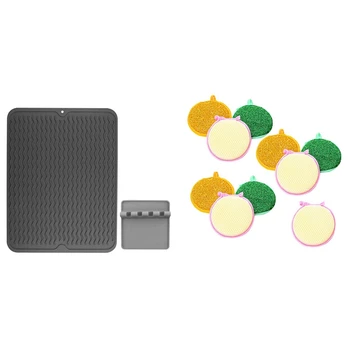 

2 Pcs Silicone Dish Drying Mat Heat Resistant Drying Mat & 10 Pcs Double-Sided Dish Scrub Sponge