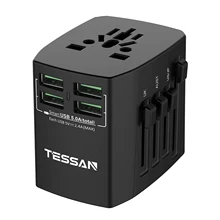 

TESSAN EU/UK/CN/US/AU International Travel Adapter with Unniversal Outlets 4 USB Charging Ports Station Power Socket