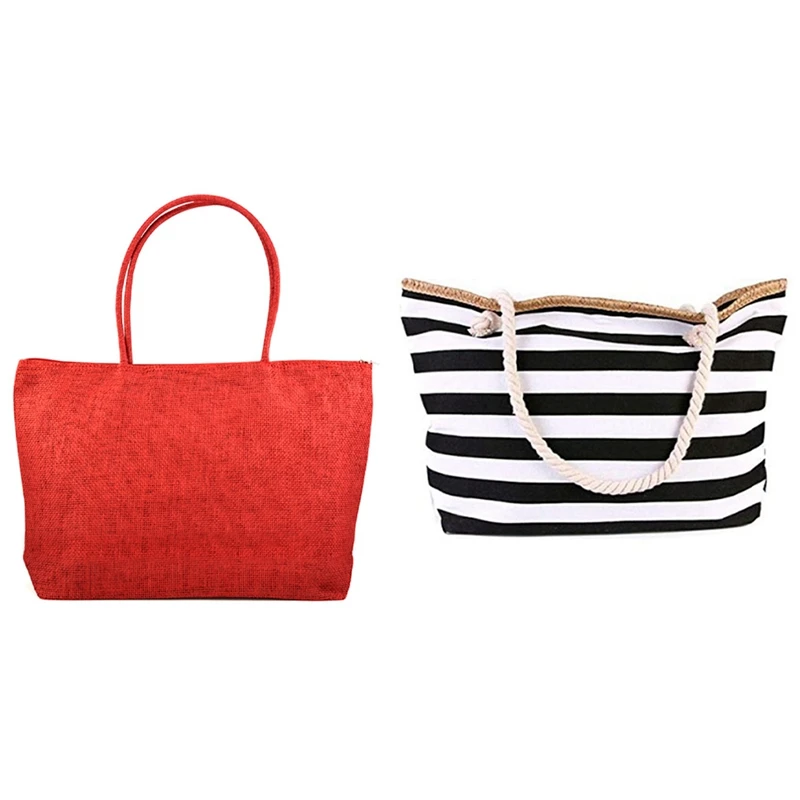 Ladies Straw Weaving Summer Beach Tote Bag Shopping Travelling Zippered