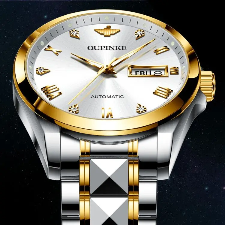 US $216.00 Luxury Men Mechanical Watch Automatic Sapphire Crystal Tunsten Steel 5ATM Waterproof Luminous With Date Wristwatch Men OUPINKE