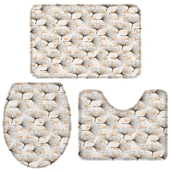 

3 Pieces Bathroom Set Abstract Ginkgo Leaf Plant Durable Bath Set Toilet Cover Mat Pedestal Rug Non-Slip Bathroom Rug Set