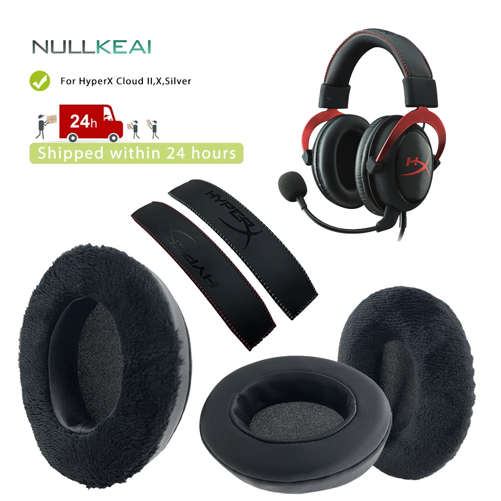 NULLKEAI Сменные утолщенные кожаные бархатные накладки для наушников HyperX Cloud Silver II X