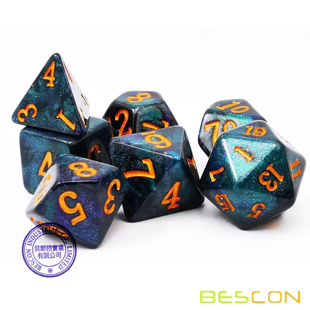 Bescon Starry Night Dice Set Series 7pcs Polyhedral RPG Dice Set Milky Way Midnight Twilight