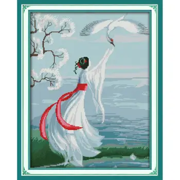 

Joy Sundy White Crane Fairy Chinese Cross Stitch Kit Sale Embroidery Set Cross Stitch Counting Patterns Print 11&14ct Needlework
