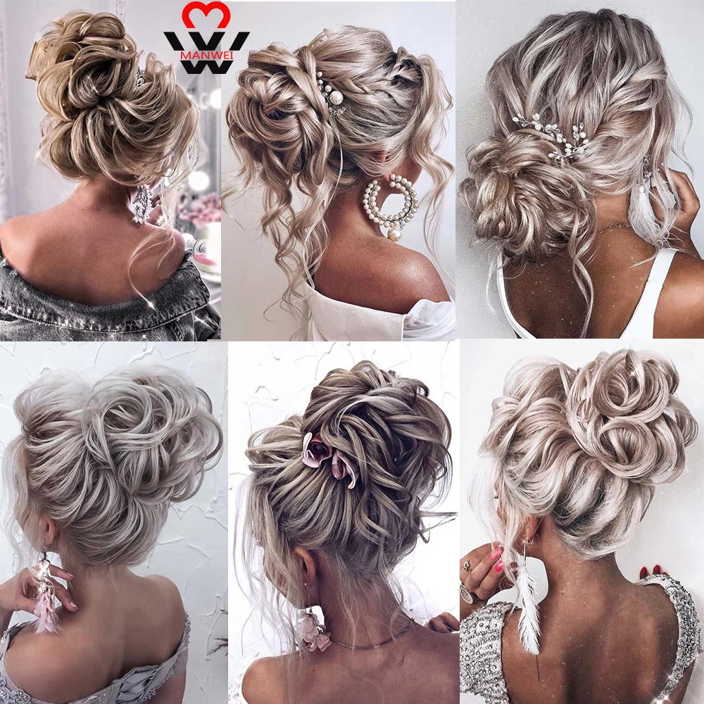 

MANWEI Synthetic Flexible Hair Buns Curly Scrunchy Chignon Elastic Messy Wavy Scrunchies Wrap For Ponytail Rubber Band Hair Exte