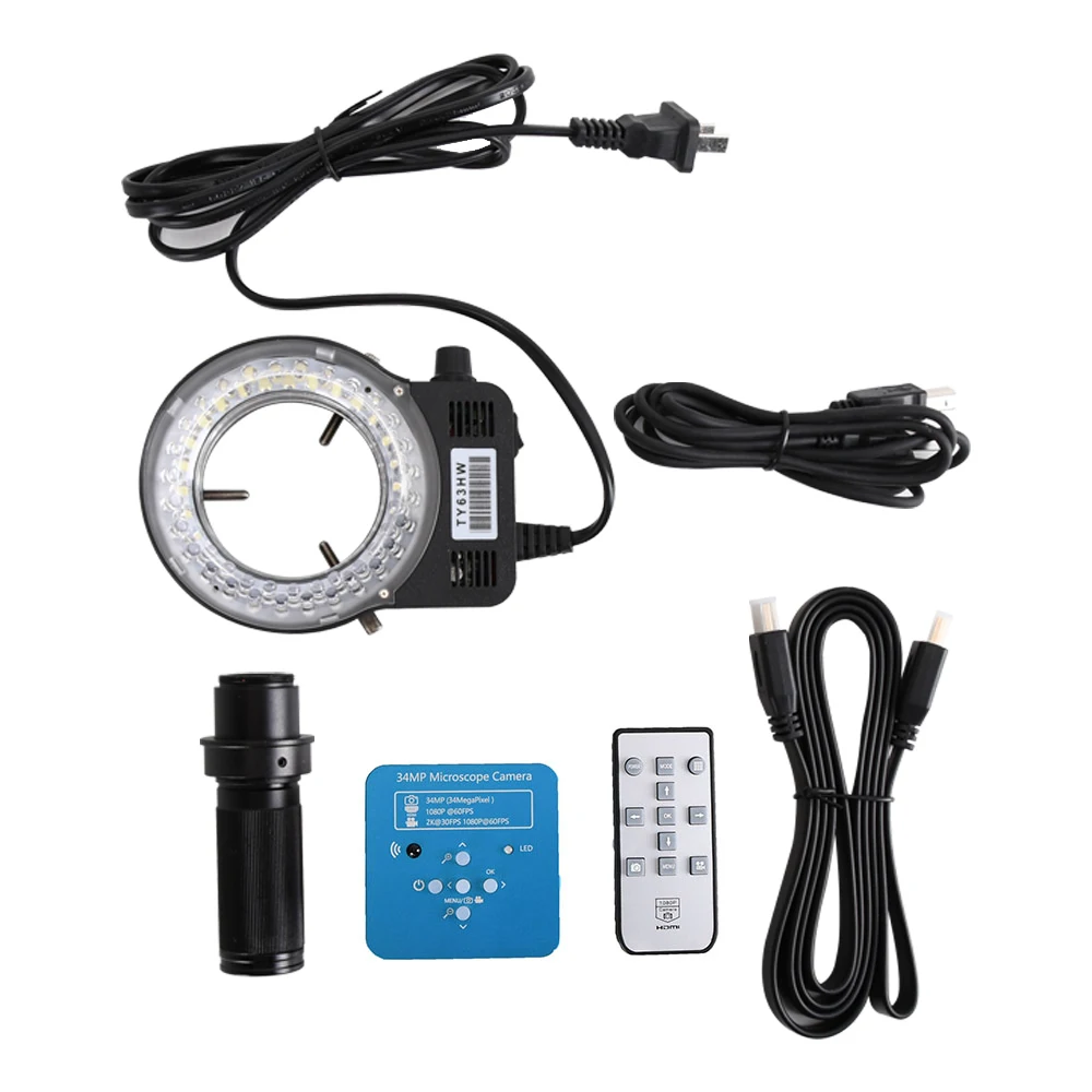 DANIU FHD 34MP USB промышленный электронный цифровой видео микроскоп камера 130X 180X 300X C крепление объектива для пайки печатных плат - Цвет: Серебристый