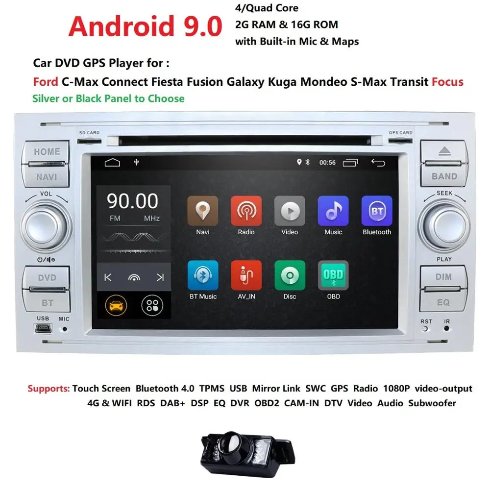 Car Multimedia Player Android 9 GPS Autoradio 2 Din 7 Inch For Ford/Mondeo/Focus/Transit/C-MAX/S-MA