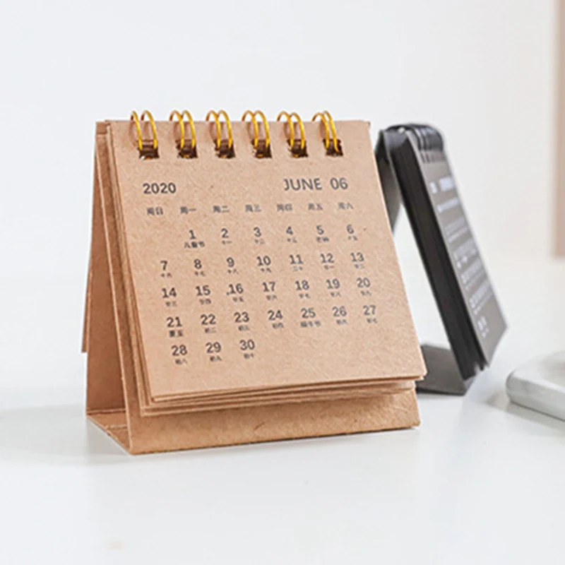 New Year Mini Table Calendar Creative Simple Desk Coil Notepad Kraft Paper Calendar Daily Schedule Yearly Agenda Organizer