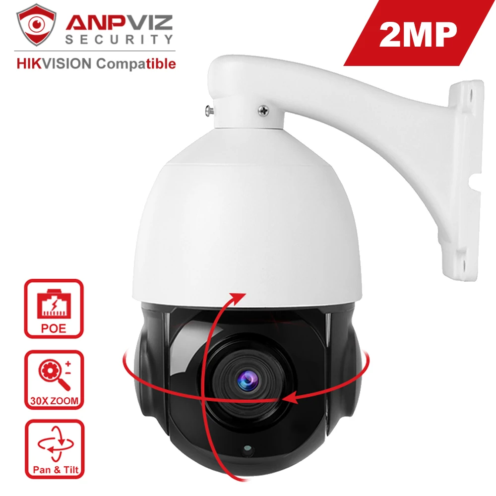 Купольная камера Anpviz 1080P POE PTZ IP ONVIF 30 кратный зум водонепроницаемая скоростная 2 МП