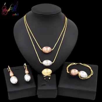 

Yulaili Latest Yellow Gold Women Jewelry Sets Dubai African Chain Multilayer Pendant Necklace Drop Earrings Bracelet Ring Set