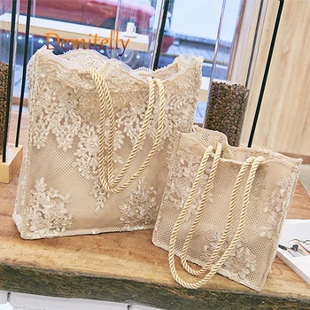 

New Lace Ladies Handbag Fashion Embroidery Pattern Decoration Shopping Bag Shoulder Bag Transparent Women's Tote Bag Wallet