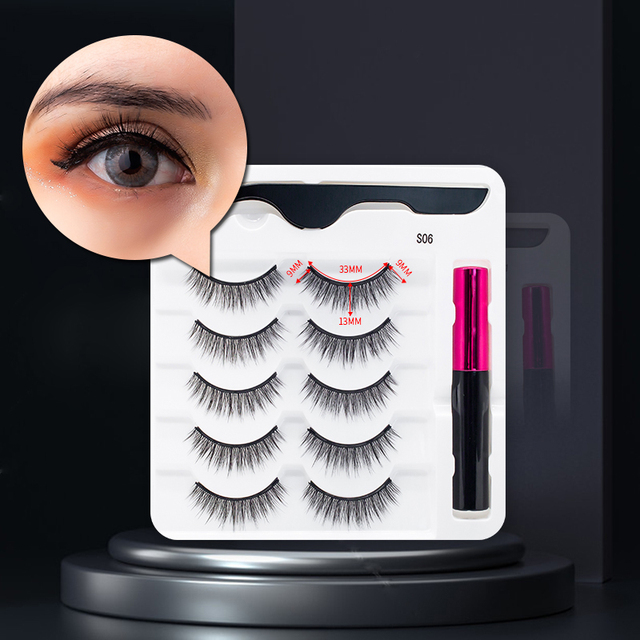 3/5/7Pairs Magnetic Eyelashes False Lashes Repeated Use Eyelashes Waterproof Liquid Eyeliner With Tweezer Makeup Set