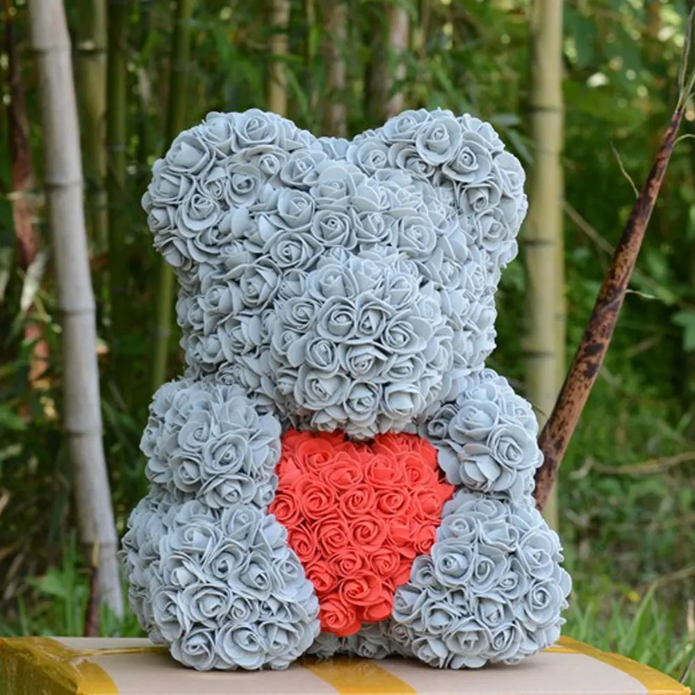 grey Розовый медведь в форме сердца PE искусственные розы украшения медведь куклы Романтический День рождения День Святого Валентина Девушка Имитация подарок - Цвет: grey