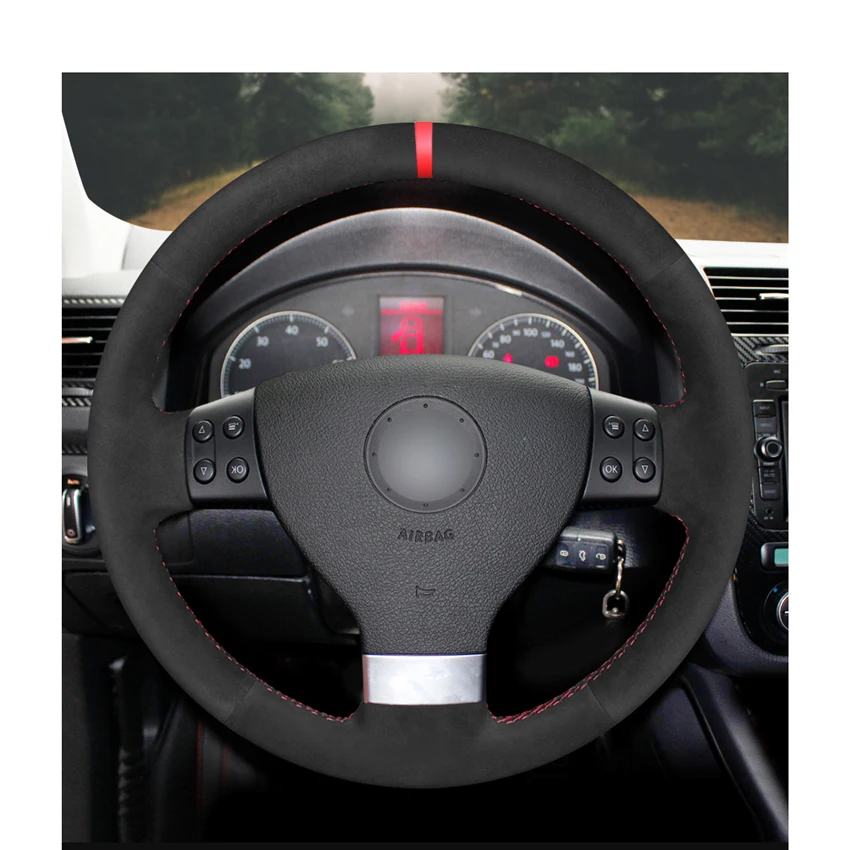 Hand-stitched-Black-Suede-Car-Steering-Wheel-Cover-for-Volkswagen-Golf-5-2005-2009-Passat-B6-2