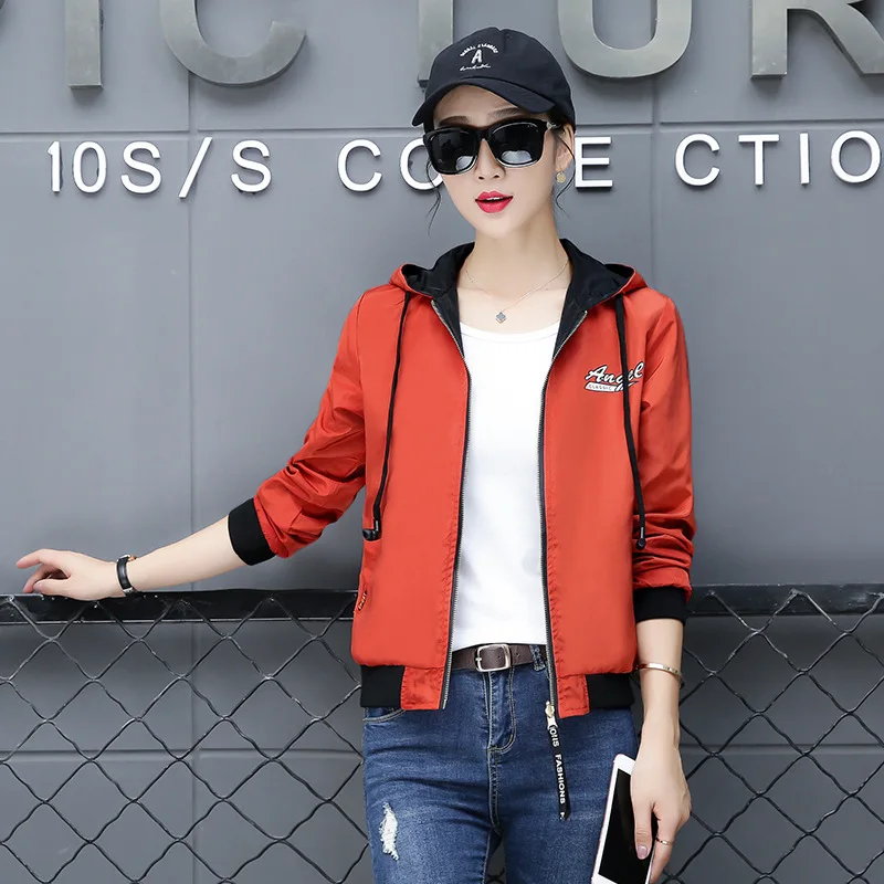 

Korean-style Spring And Autumn Casual Reversible Jacket Women's Korean-style Fashion Hooded Printed Coat Tops