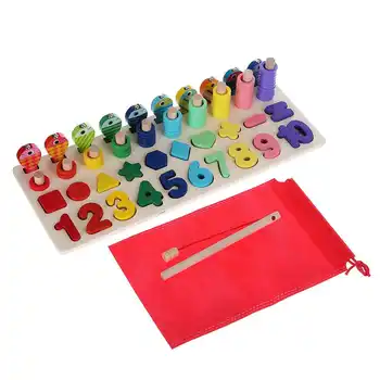 

Montessori Educational Wooden Toys For Children Kids Busy Board Math Fishing Preschool Wooden Montessori Toys Count Geometric