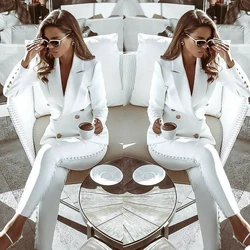 Fashion Slim Fit Pants Suits Gold Double Breasted Leisure Outfits Evening Party Mother of the Bride Wedding Formal Wear 2 pcs