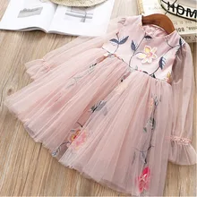 Платье принцессы для девочек От 0 до 6 лет платье высокого качества для девочек Новинка весны года, модная повседневная кружевная шифоновая детская одежда с цветочным принтом