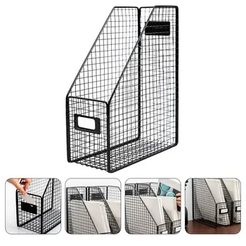 

1Pc Retro Iron Storage Rack Desktop Book Shelf Household File Container (Black)