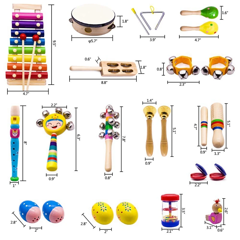 Детские музыкальные инструменты, 15 видов 23 шт деревянные перкуссионные ксилофон игрушки для мальчиков и девочек дошкольного образования с хранения обратно
