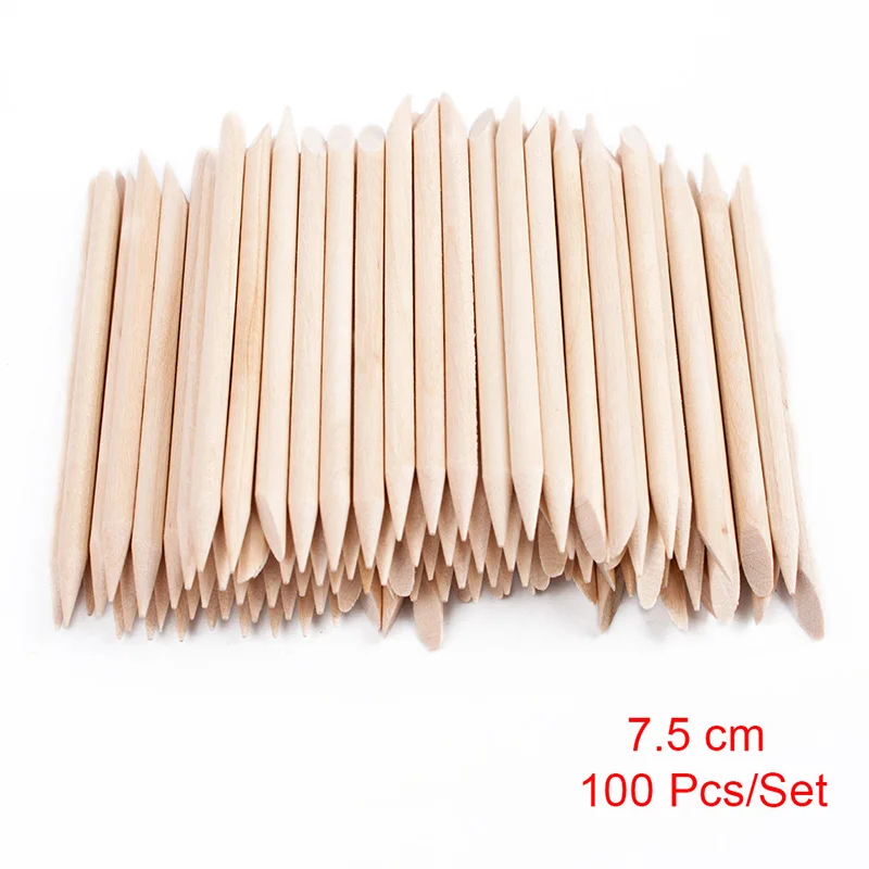100pcs 100 шт./компл. 50 шт./компл. оранжевый Для женщин леди с двойным концом нейл-арта деревянные палочки для кутикулы толкатель Remover Педикюр набор инструментов для маникюра - Цвет: 100pcs