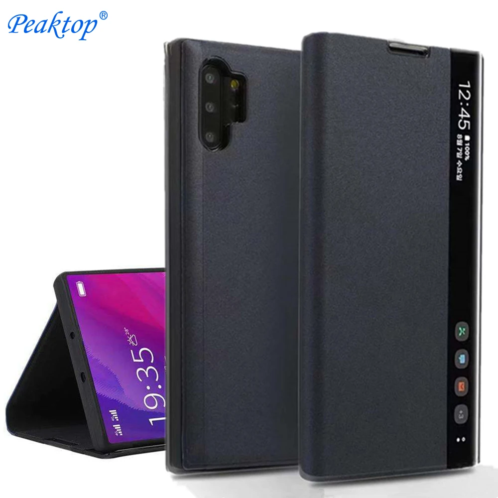 Умный флип-чехол для Samsung Galaxy Note 10 Plus чехол с окошками S8 S9 S10 S7 A30 A50 A70 A80 M10 кожаный |