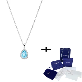 

SWA New Fashion Fresh Pendant Simple Temperament Blue Crystal Necklace Ladies Luxury Jewelry Delicate Romantic Birthday Gift