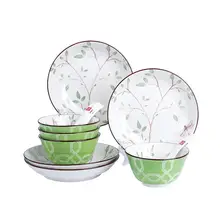 12 шт./компл. Керамика посуда набор нежного Кухня посуда цветочный дизайн стильный чаши пластин ложки