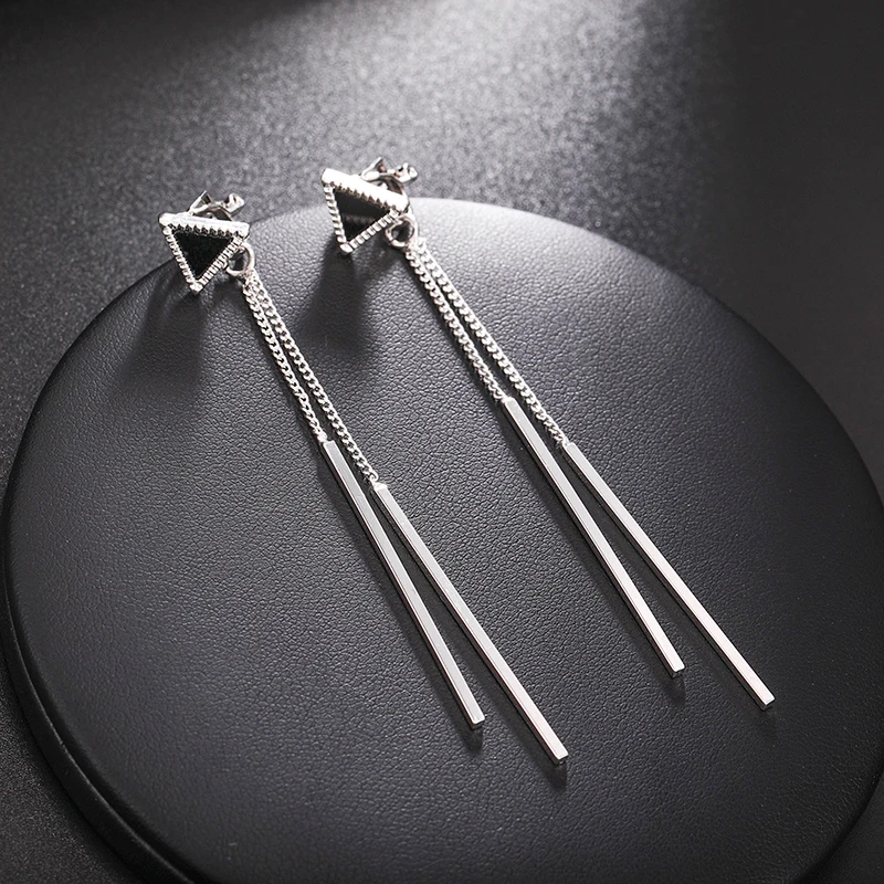

Cute Charming Triangle Long Tassel Clip Earrings for Women Elegant Fashion Without Piercing No Pierced Jewelry Ear Clip Wholesal